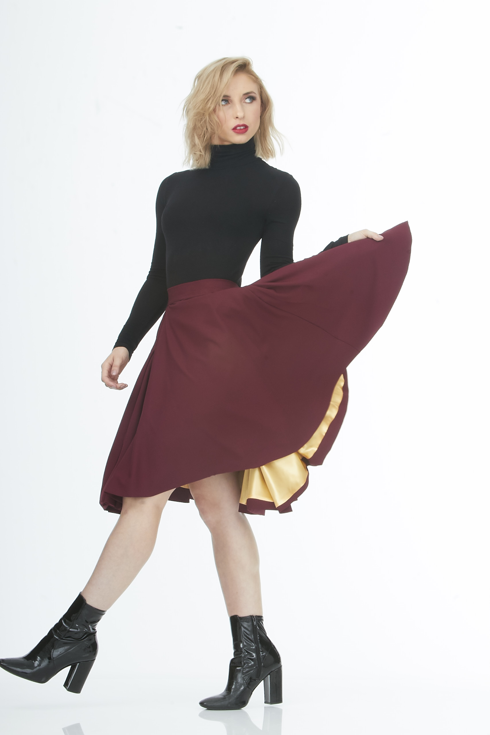 Main Couture red, red wine burgundy skirt