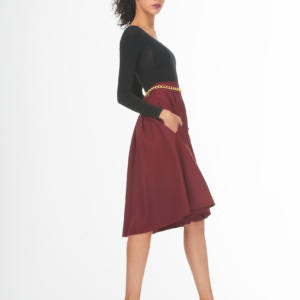 burgundy below the knee pleated skirt