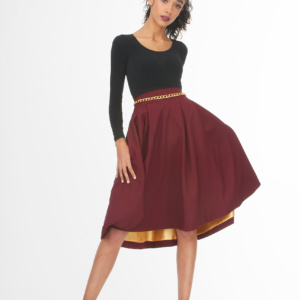 burgundy below the knee pleated skirt