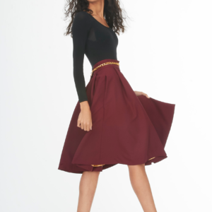 burgundy below the knee pleated skirt