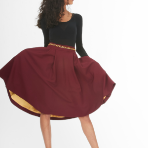 burgundy below the knee pleated skirt