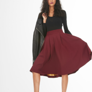burgundy below the knee pleated skirt