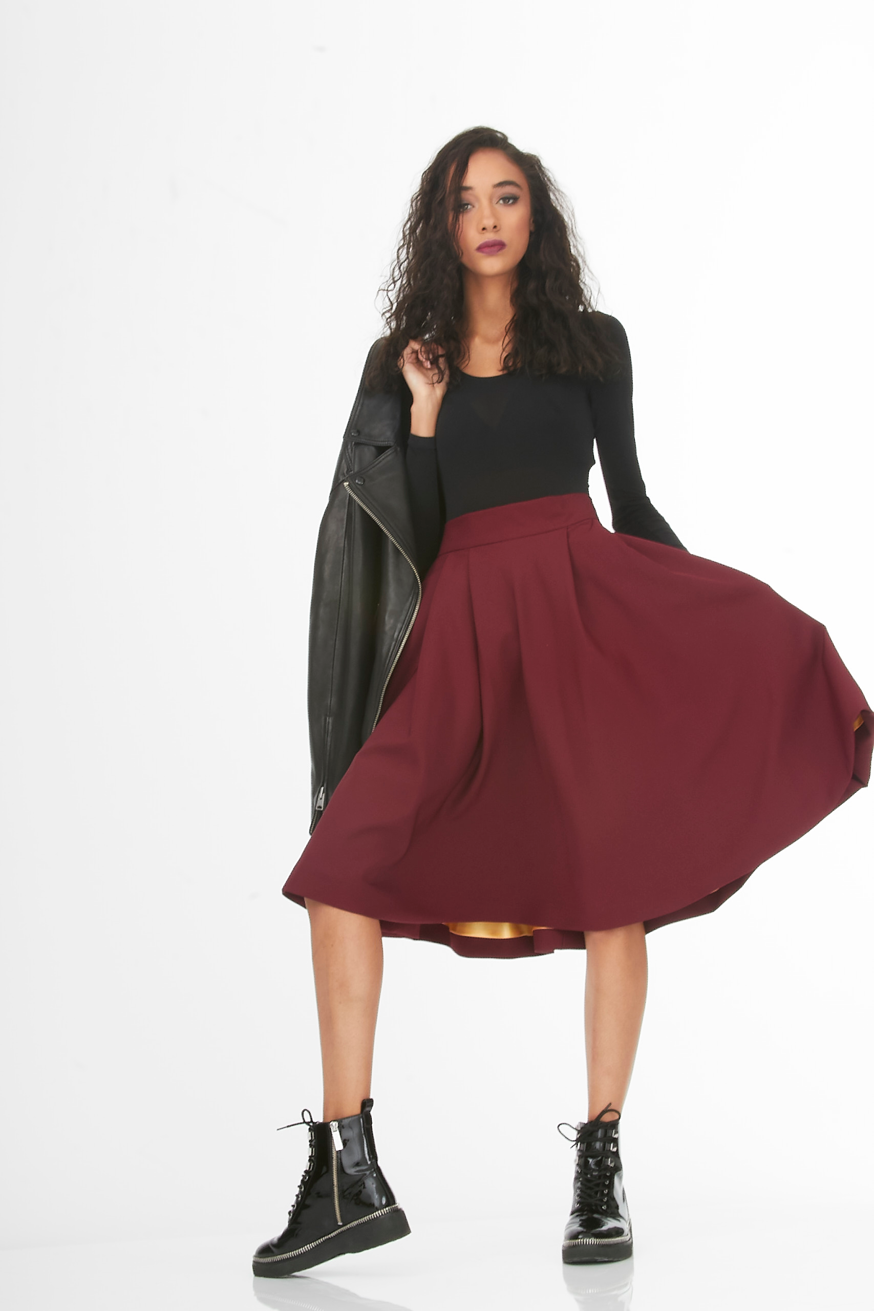 burgundy below the knee pleated skirt burgundy below the knee pleated skirt