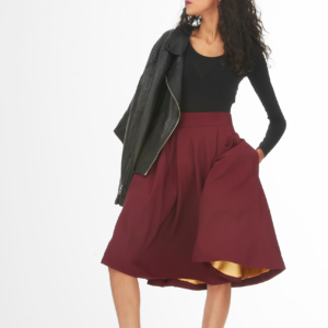 burgundy below the knee pleated skirt