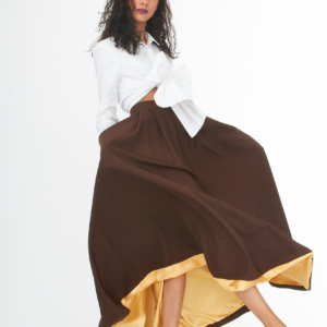 high waisted full brown skirt