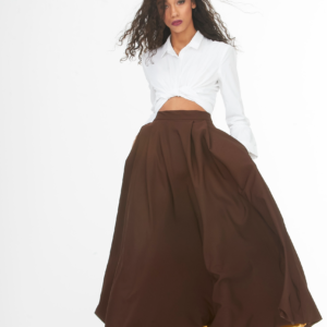 high waisted full brown skirt