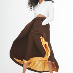 high waisted full brown skirt
