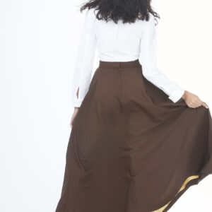 high waisted full brown skirt
