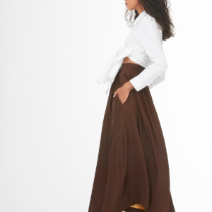 high waisted full brown skirt