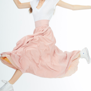 high waisted banded pink skirt