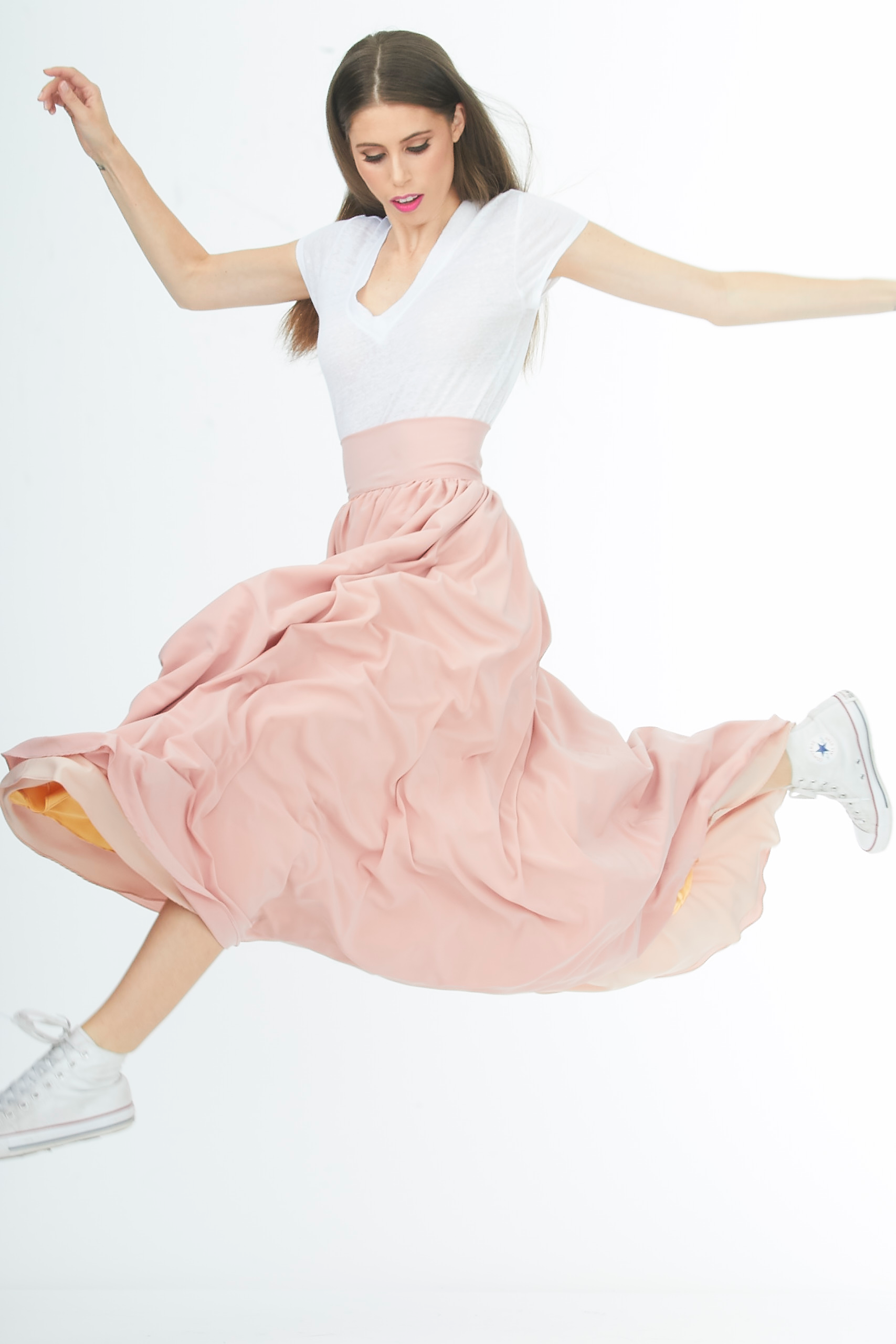 Main Couture high waisted banded pink skirt