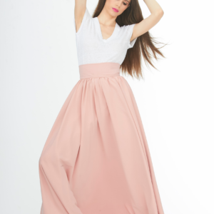 high waisted banded pink skirt