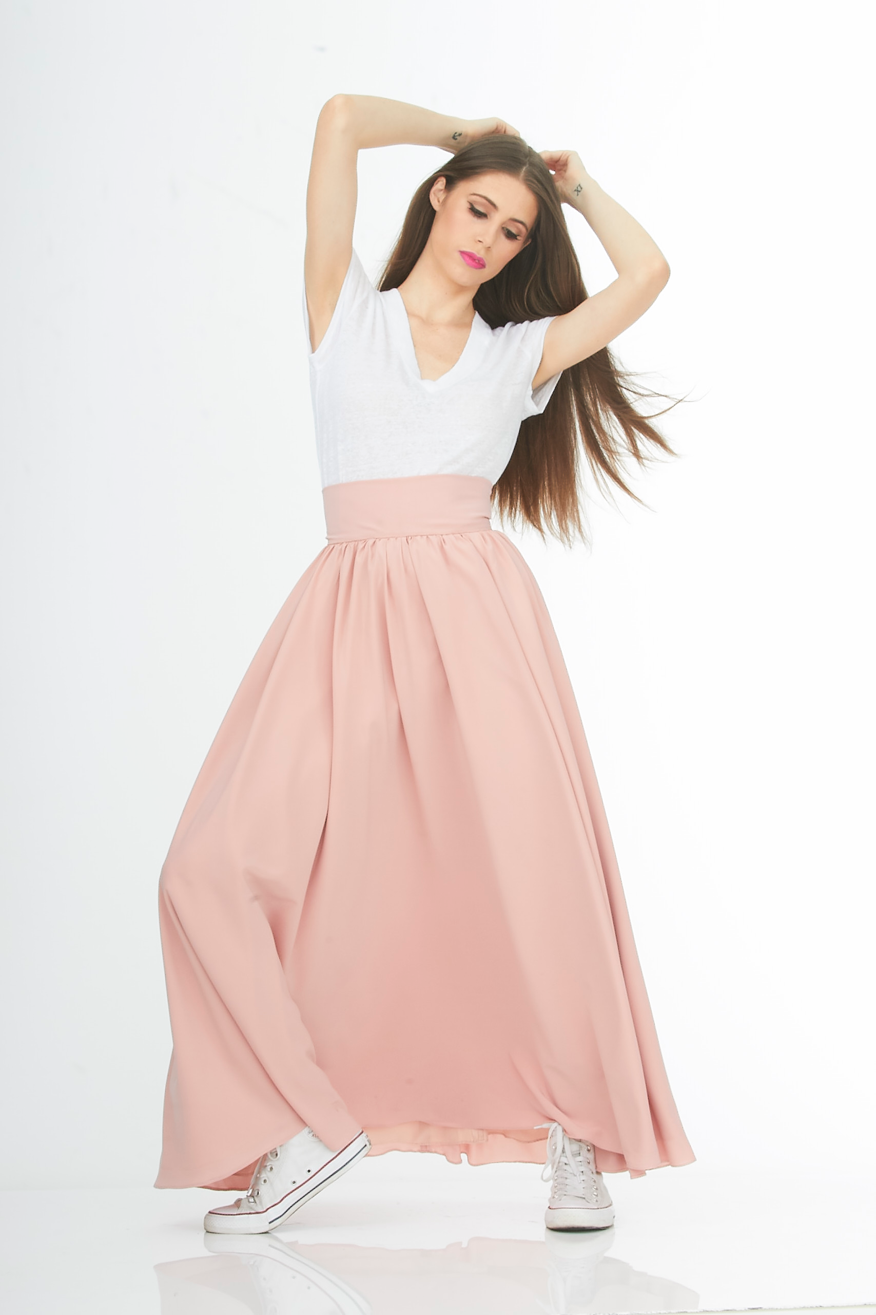 Main Couture high waisted banded pink skirt