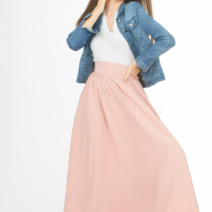 high waisted banded pink skirt